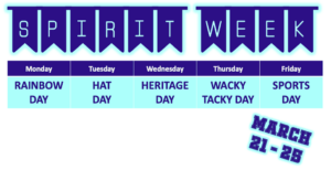Spirit Week March 21-25 in Innovation theme colors