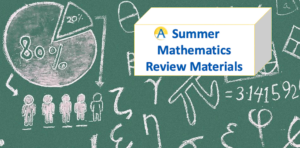 picture of numbers and symbols on a chalkboard, with a headline "APS Summer Mathematics Review Materials"