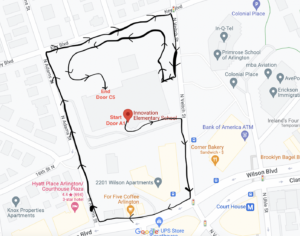 map of Halloween parade route around Innovation school campus