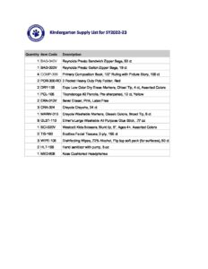 supply list 22-23 kindergarten