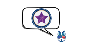 picture of a husky wearing American flag sunglasses thinking of the Virginia Purple Star School Award.