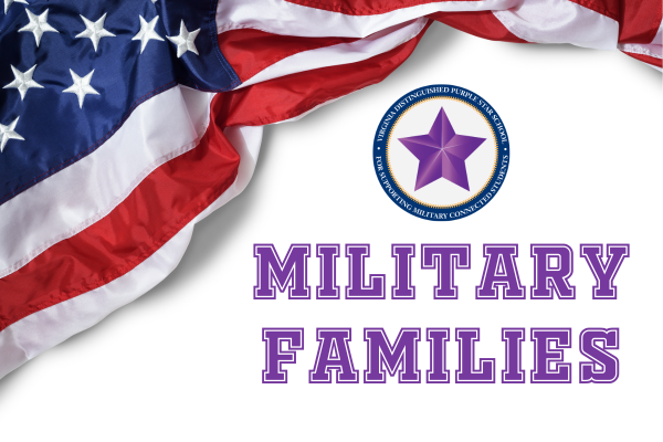 Official Purple Star School logo with the words "Military Families" and an American flag in the background